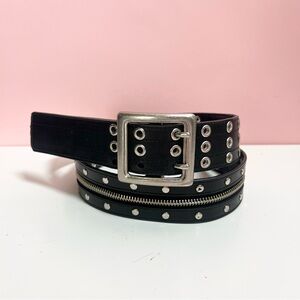 Vintage Y2K 2000s mcbling emo grunge biker rockstar black grommet belt